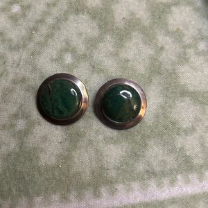 Vintage Round Green Stone Clip-On Earrings
